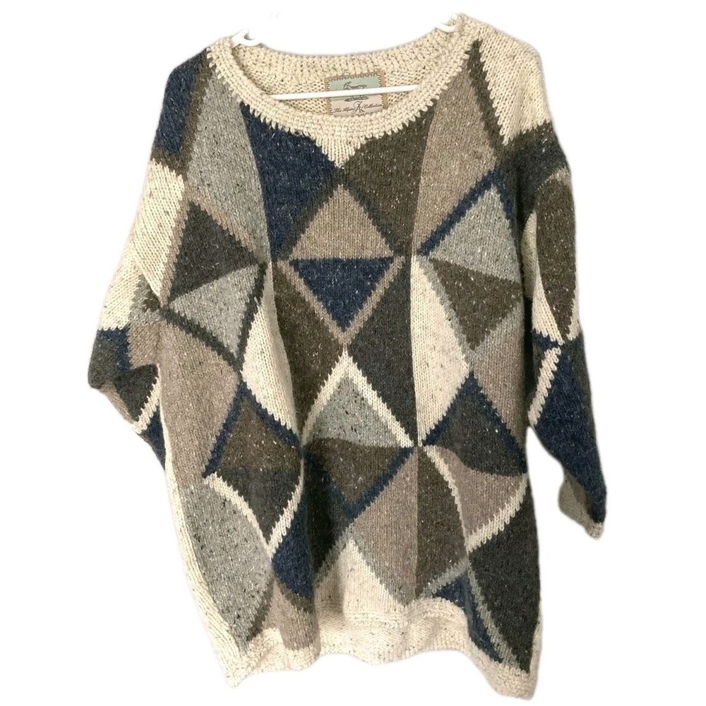 Vtg JK Alpine Collection Sweater Women 18/20 Geometric Chunky Knit Wool Angora